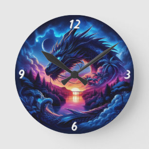 Reloj Redondo Mediano Dragon Silhouetti contra una vibrante puesta de so