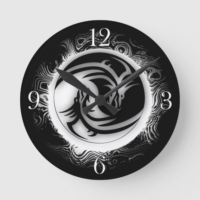 Reloj Redondo Mediano Dragones asiáticos Yin y Yang (Anverso)