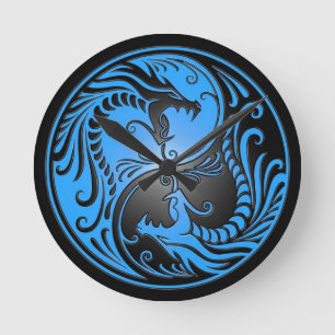 Reloj Redondo Mediano Dragones, azul y negro de Yin Yang
