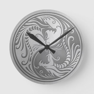 Reloj Redondo Mediano Dragones de acero de Yin Yang