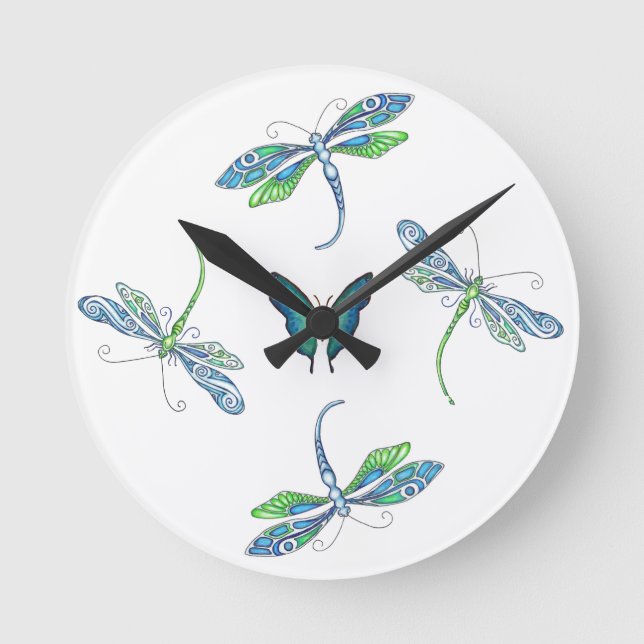 Reloj Redondo Mediano Dragonflies Wall Clock (Anverso)