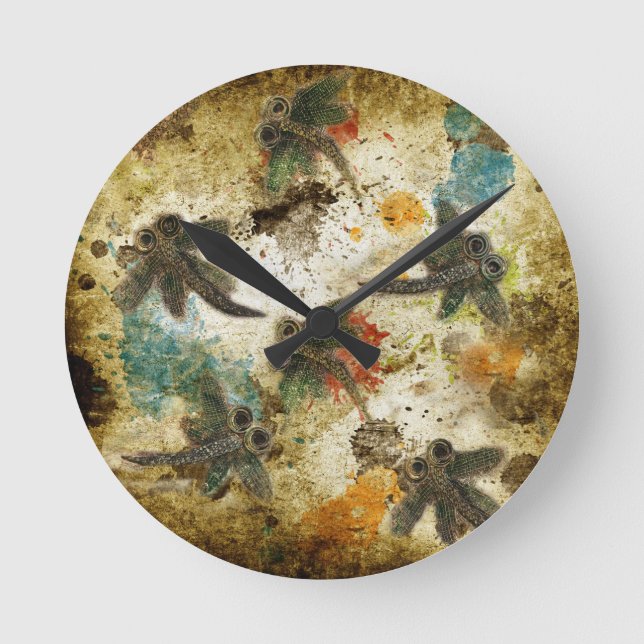 Reloj Redondo Mediano Dragonfly Flit Rustic Splash (Anverso)