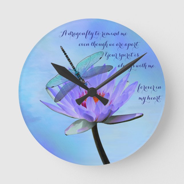 Reloj Redondo Mediano Dragonfly on Water Lily Sentimental Wall (Anverso)
