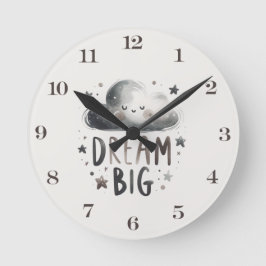 Reloj Redondo Mediano Dream Big Cloud and Stars Nursery Wall Clock