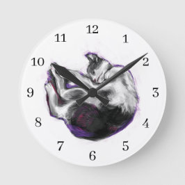Reloj Redondo Mediano Dreaming cat Sleeping Hand Drawn Realistic Art