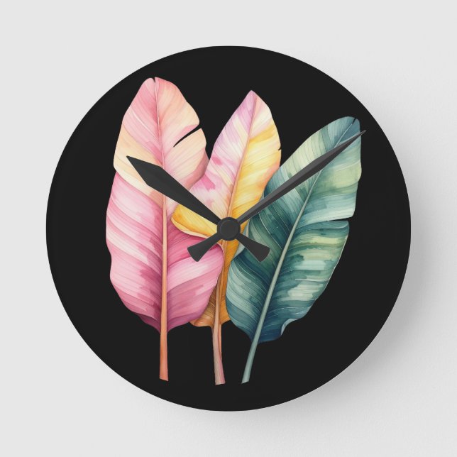 Reloj Redondo Mediano Drei Bananen Blätter in Pastellfarben  (Anverso)