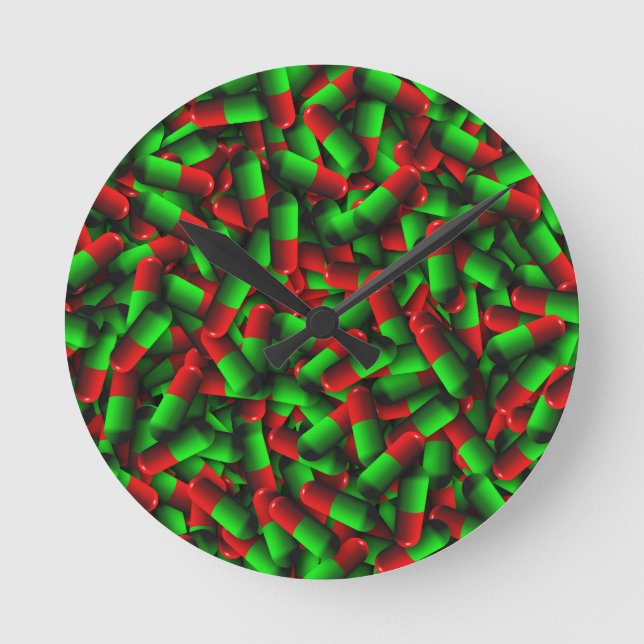 Reloj Redondo Mediano drogas de pastillas verdes rojas (Anverso)