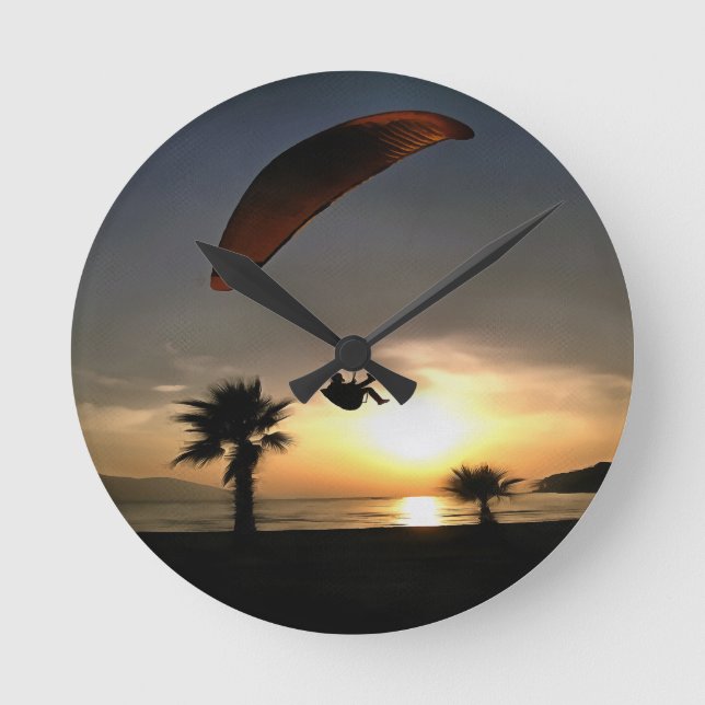 Reloj Redondo Mediano Dropzone At Dusk Adventure Paraglider Art (Anverso)