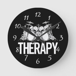Reloj Redondo Mediano Drummers Therapy Drum Set Cartoon Illustration