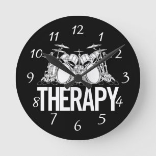 Reloj Redondo Mediano Drummers Therapy Drum Set Cartoon Illustration