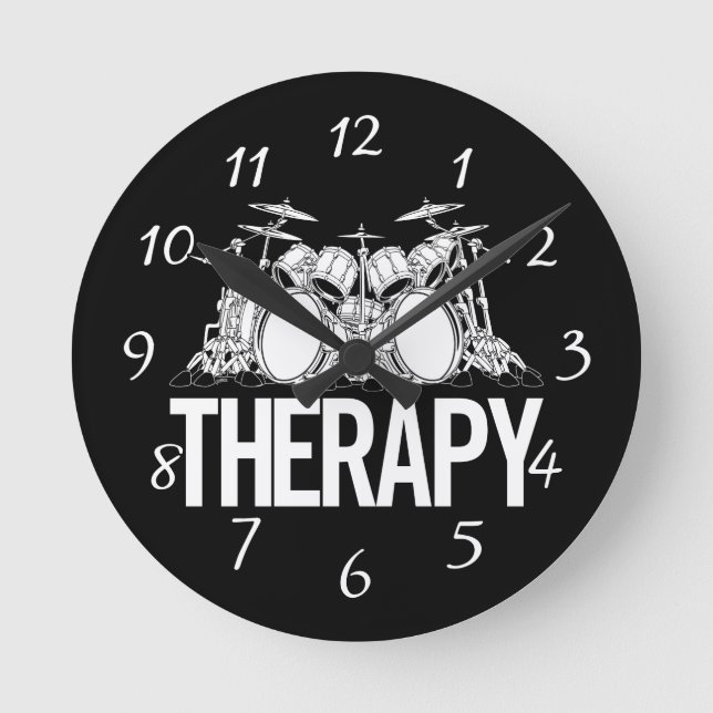 Reloj Redondo Mediano Drummers Therapy Drum Set Cartoon Illustration (Anverso)
