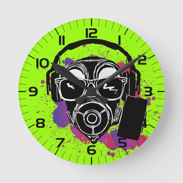 Reloj Redondo Mediano Dubstep Gasmask (Anverso)