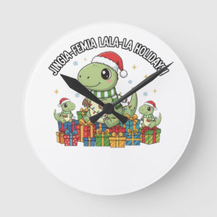 Reloj Redondo Mediano Dulce familia de dinosaurios de Navidad – Regalos 