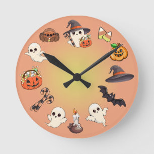 Reloj Redondo Mediano Dulce Fantasma de Halloween al Estilo Kawaii