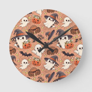 Reloj Redondo Mediano Dulce Fantasma de Halloween en Estilo Kawaii