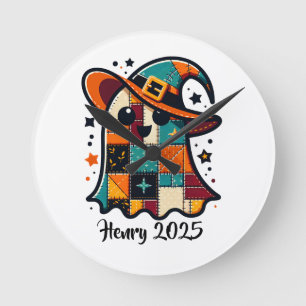 Reloj Redondo Mediano Dulce Fantasma de Parche Personalizado de Hallowee