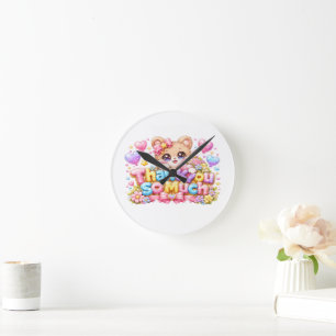 Reloj Redondo Mediano Dulce Kawaii Gracias Teddy Bear Pastel Pi