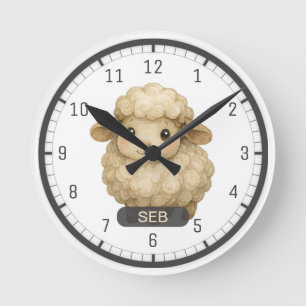 Reloj Redondo Mediano Dulce País Acogedor Cordero Personalizado Acuarela