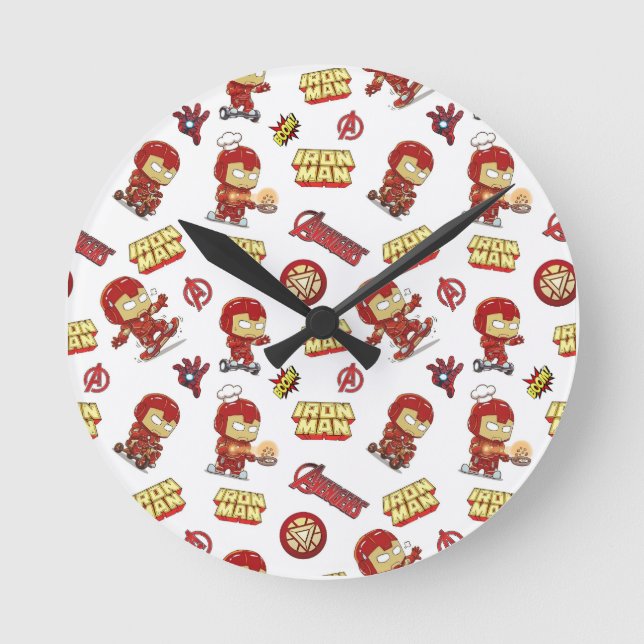 Reloj Redondo Mediano Dulce Patrón Continuo de Iron Man Chibi - Superhér (Anverso)