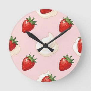 Reloj Redondo Mediano Dulce patrón de crema batida de fresa linda