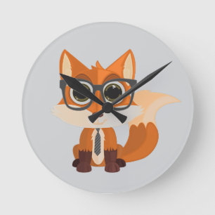 Reloj Redondo Mediano Dulce zorro de dibujos animados nerd kawaii divert