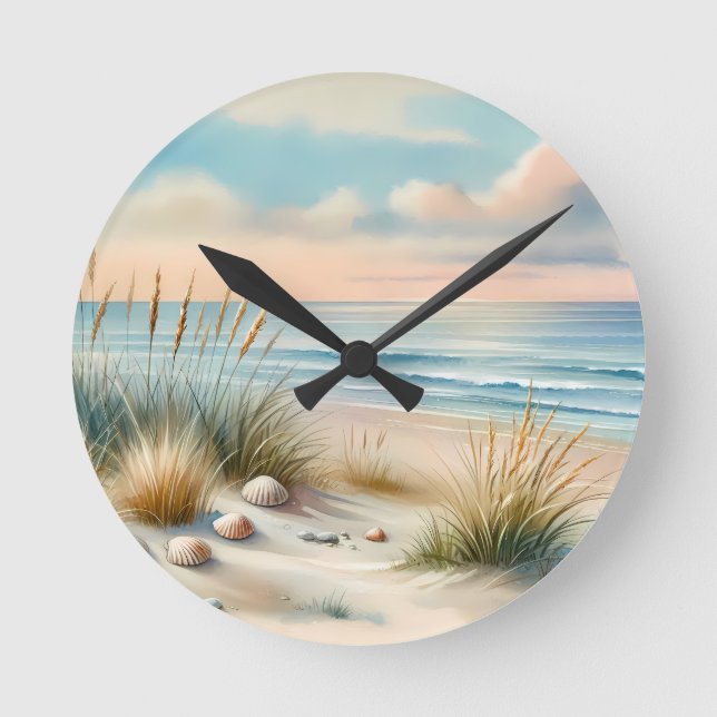 Reloj Redondo Mediano Dunas Costeras Pastel Acuarela (Anverso)