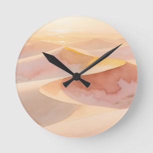 Reloj Redondo Mediano Dunas de puesta de sol del desierto en acuarela