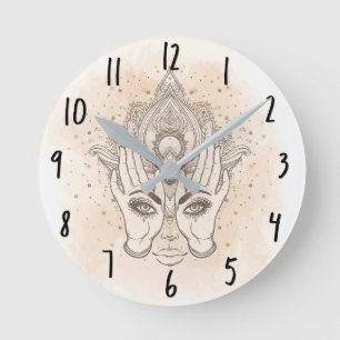 Reloj Redondo Mediano Durazno y Oro Flor de Loto Boho Belleza