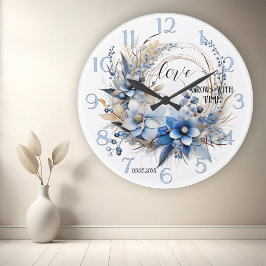 Reloj Redondo Mediano Duste Blue Floral Watercolor Amor
