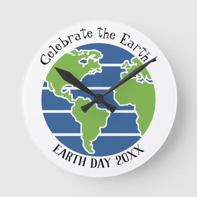 Reloj Redondo Mediano Earth Day Blue Green Globe Map Planet (Anverso)