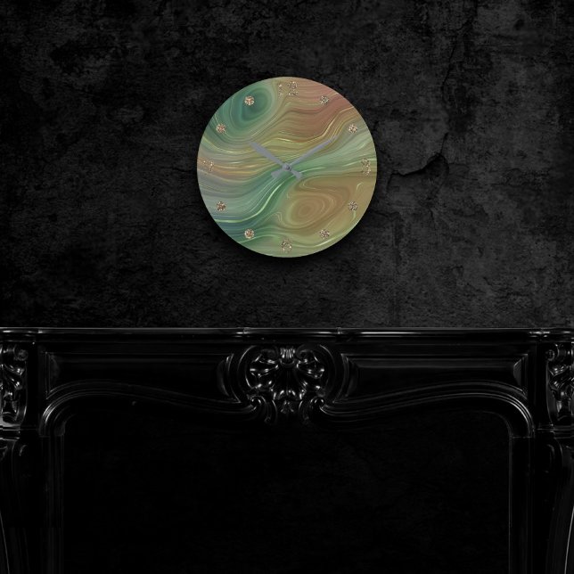 Reloj Redondo Mediano Earthy Emerald Strata | Agentes de tinta verde y d (Subido por el creador)