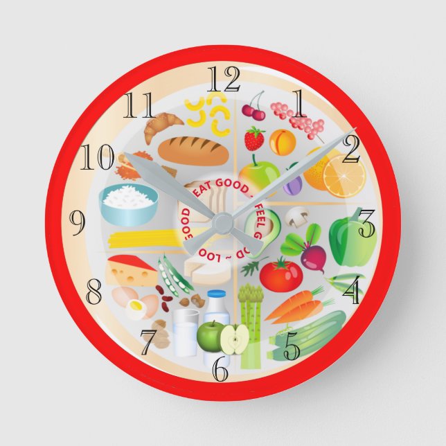 Reloj Redondo Mediano Eat Healthy Colourful Food Groups Kitchen (Anverso)