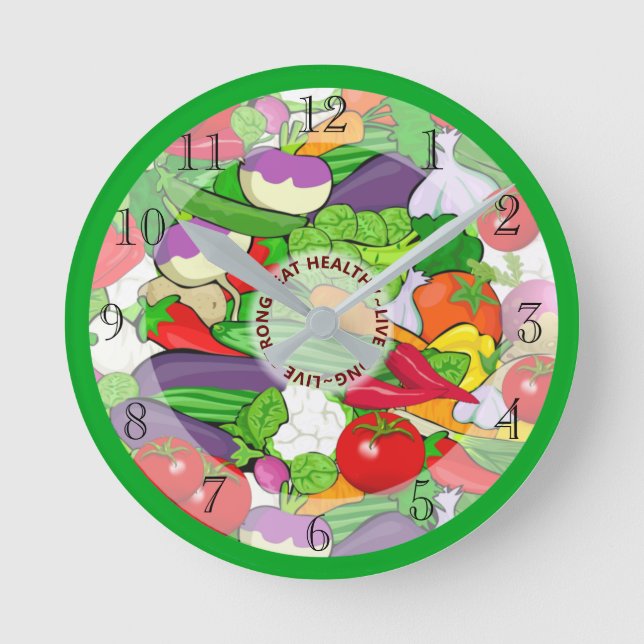 Reloj Redondo Mediano Eat Healthy Colourful Vegetable Selection (Anverso)