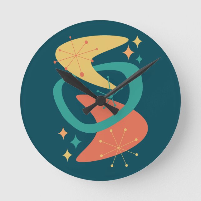 Reloj Redondo Mediano Edad Atómica de Mediados de Siglo 7 Carbón (Anverso)