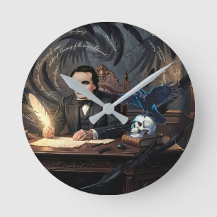 Reloj Redondo Mediano Edgar A. Poe Componiendo El Cuervo En Sueños Gótic
