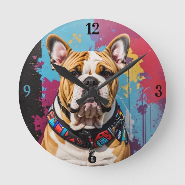 Reloj Redondo Mediano Edgy Bulldog Grunge Fondo (Anverso)