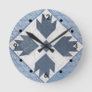 Reloj Redondo Mediano Edredón azul y blanco