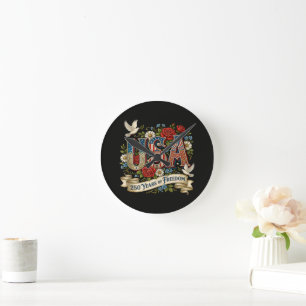 Reloj Redondo Mediano EE. UU. América 1776-2026 250 Años Libertad