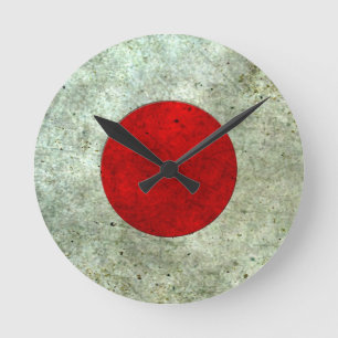 Reloj Redondo Mediano Efecto de acero envejecido bandera japonesa