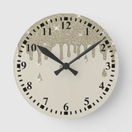 Reloj Redondo Mediano Efecto de Purpurina de goteo plateado y espárragos