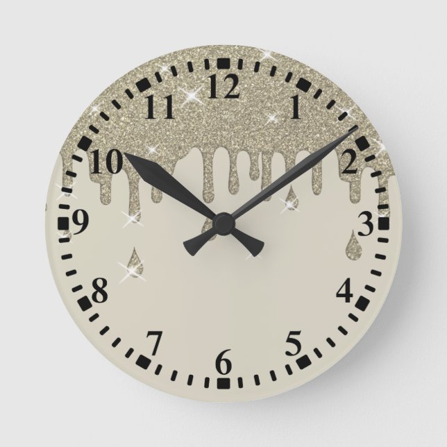 Reloj Redondo Mediano Efecto de Purpurina de goteo plateado y espárragos (Anverso)