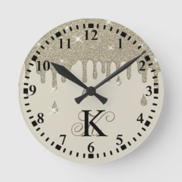 Reloj Redondo Mediano Efecto Purpurina de goteo plateado personalizado y
