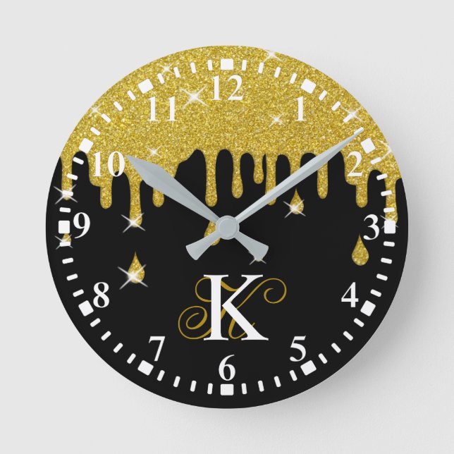 Reloj Redondo Mediano Efecto Purpurina de oro de goteo y espárragos (Anverso)