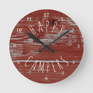 Reloj Redondo Mediano El acampar rústico rojo de madera el   del graner