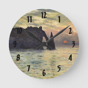 Reloj Redondo Mediano El acantilado, Etretat, puesta de sol por Claude M