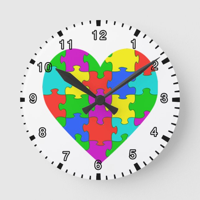 Reloj Redondo Mediano El amor del puzzle del autismo (Anverso)