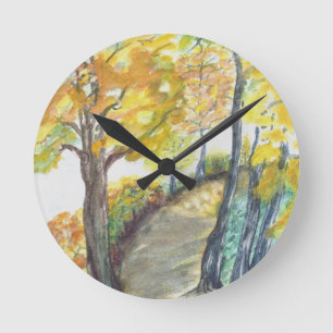 Reloj Redondo Mediano El árbol de la caída del otoño sale de destino de