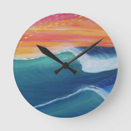 Reloj Redondo Mediano El cielo naranja de dos olas