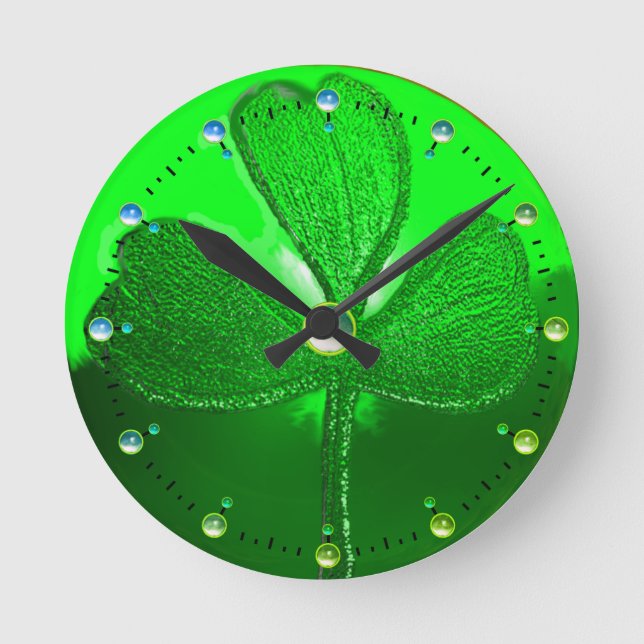 RELOJ REDONDO MEDIANO EL CORAZÓN CÉLTICO DE SAN PATRICIO, TRÉBOL VERDE (Anverso)