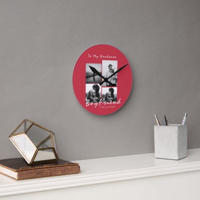 Reloj Redondo Mediano el día de San Valentín de 4 Collages de fotos para (Oficina)